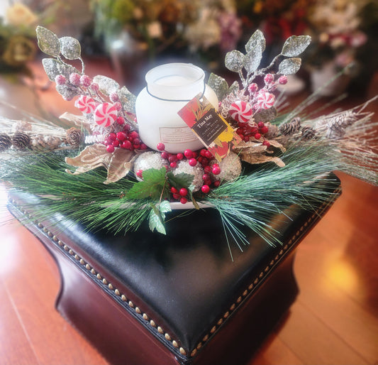 Christmas centerpiece with heavy ceramic tray