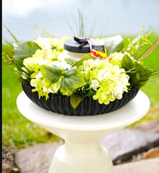 Black Bowl with Greens and an interchangeable candle