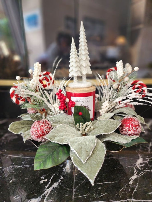 Christmas arrangement encased in a beautiful silver bowl